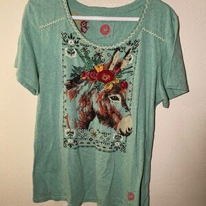 Double D Ranch Mint Green Tee with Pink Logo